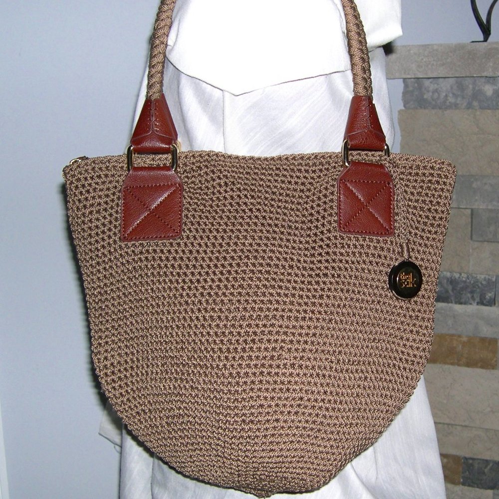 The Sak Brown Crochet Knit Hobo Handbag 2 Straps